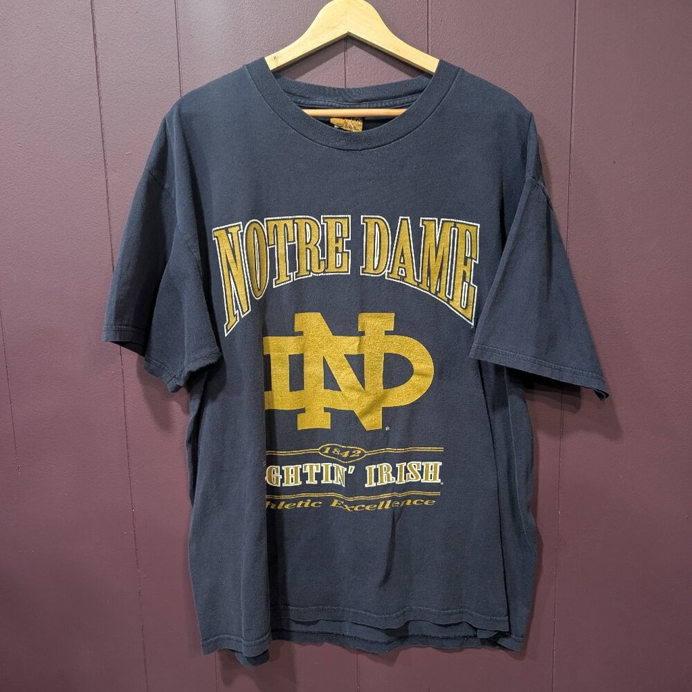Vintage 90s Notre Dame Blue Gold T-shirt Men's XL Fighting Irish Football